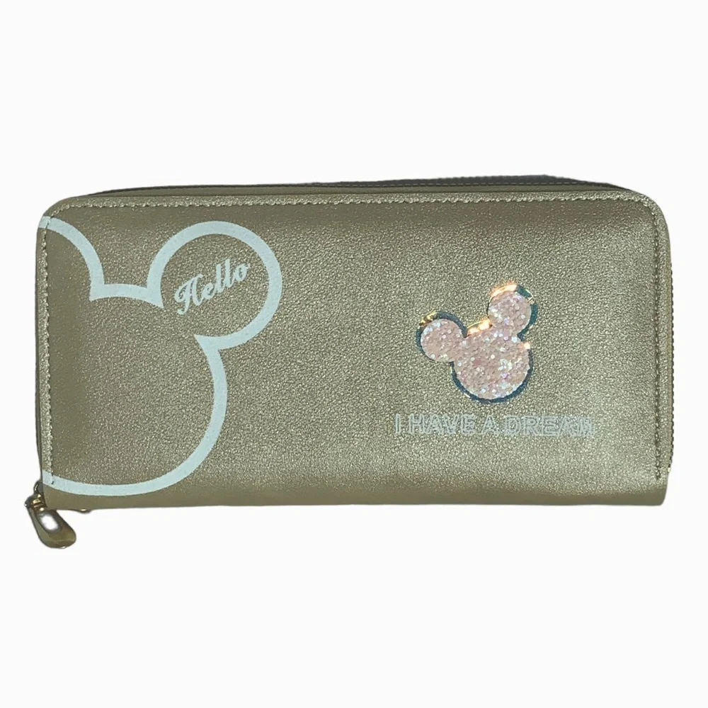 Minnie Mickey Mouse Wristlet Clutch  Convertible Long Wallet Tan Champagne Gold